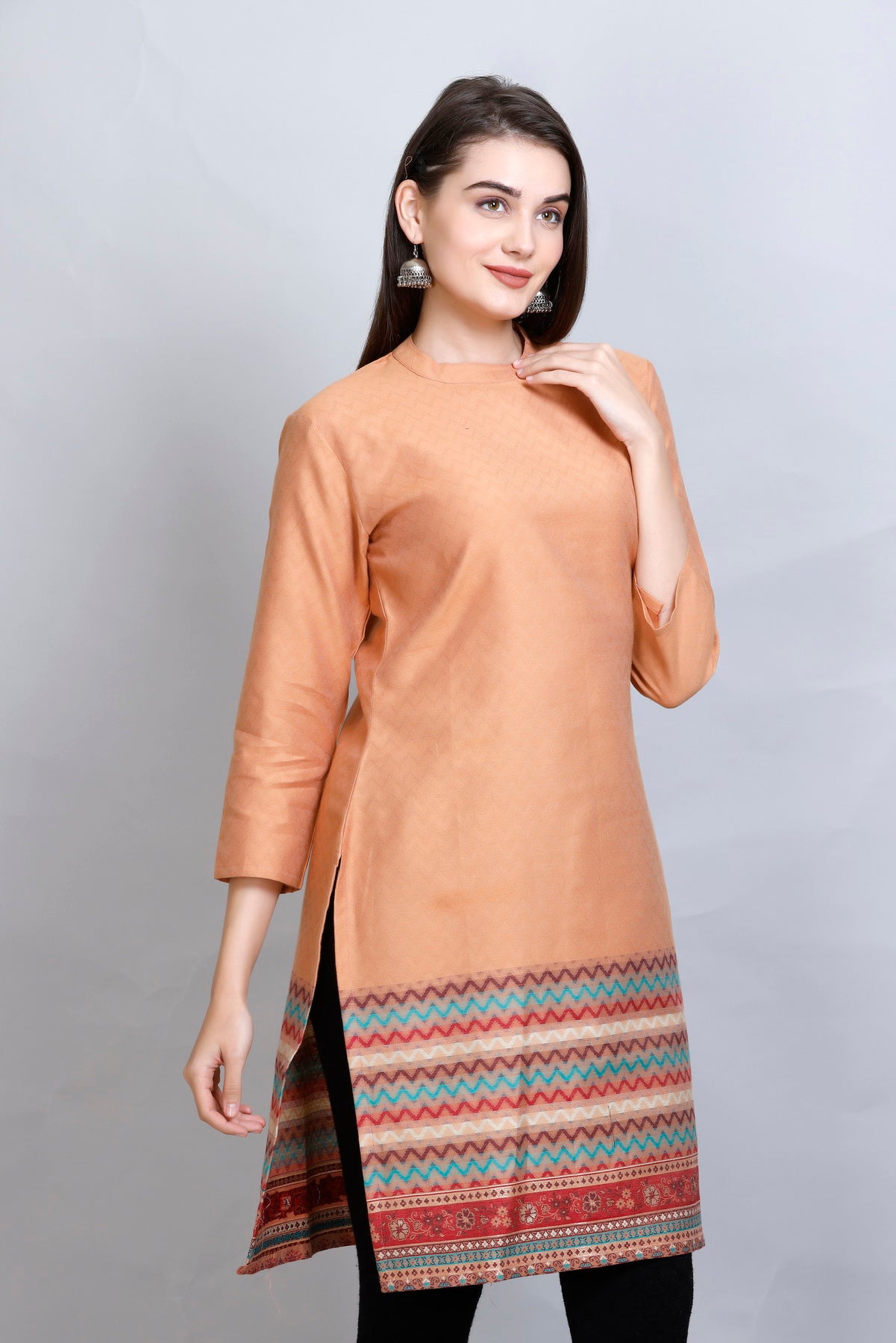 Kidar :-Peach Colour Cotton Silk Kurti by Kidar