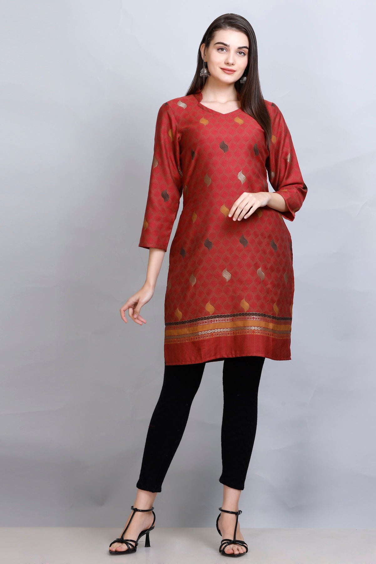 Kidar :-Mehroon Colour Cotton Silk Kurti by Kidar