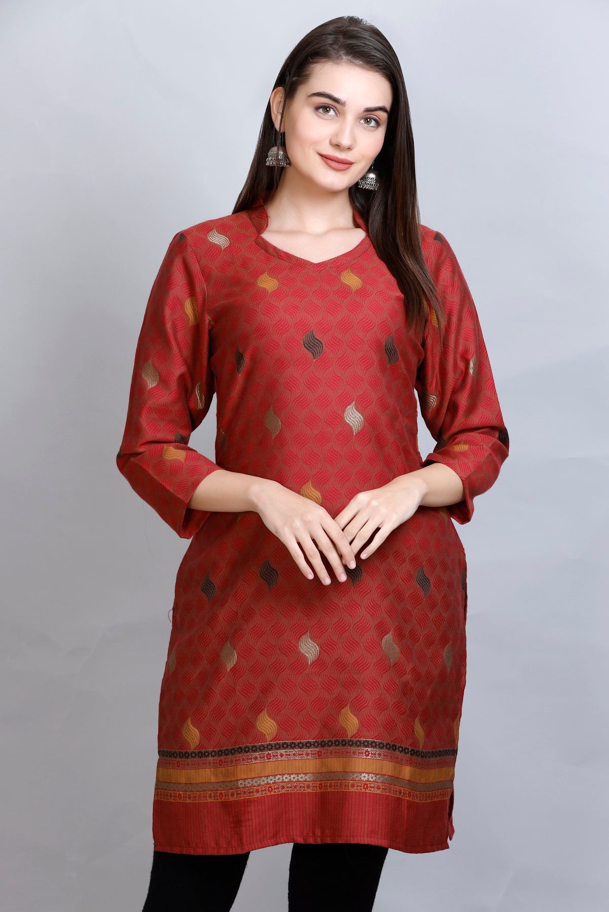 Kidar :-Mehroon Colour Cotton Silk Kurti by Kidar