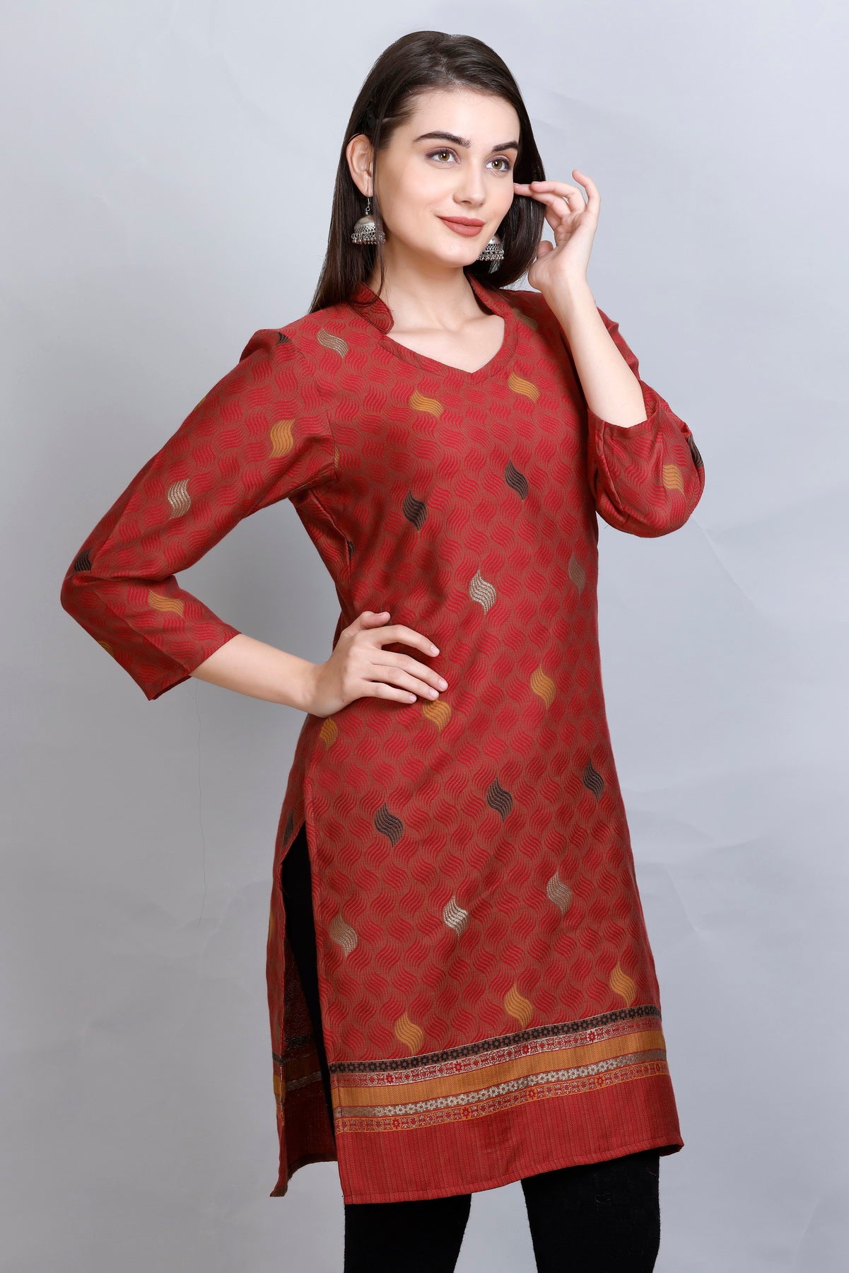 Kidar :-Mehroon Colour Cotton Silk Kurti by Kidar