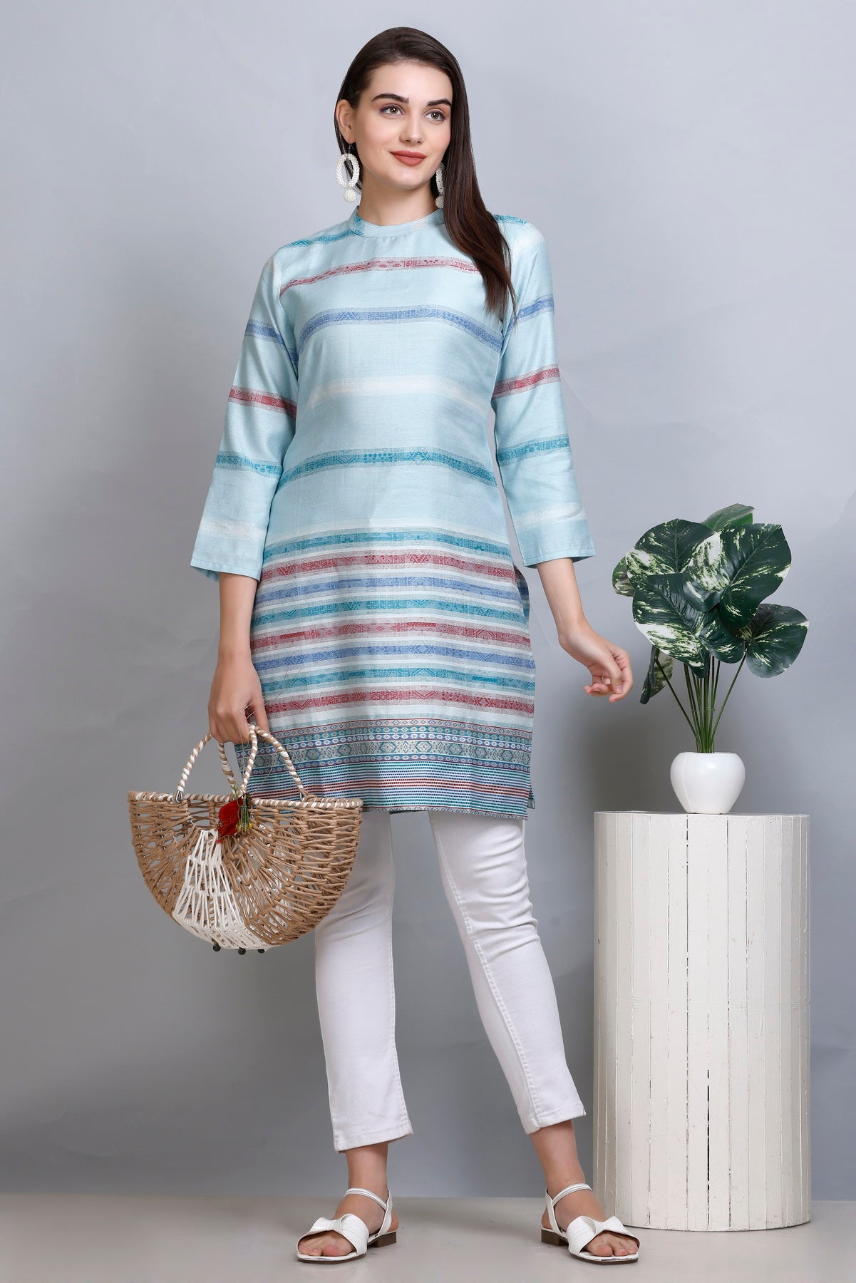 Kidar :-Sky Blue Colour Cotton Silk Kurti by Kidar