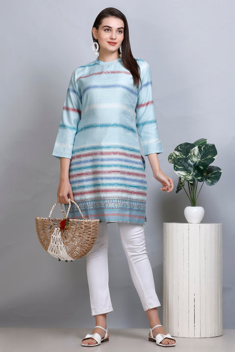 Kidar :-Sky Blue Colour Cotton Silk Kurti by Kidar