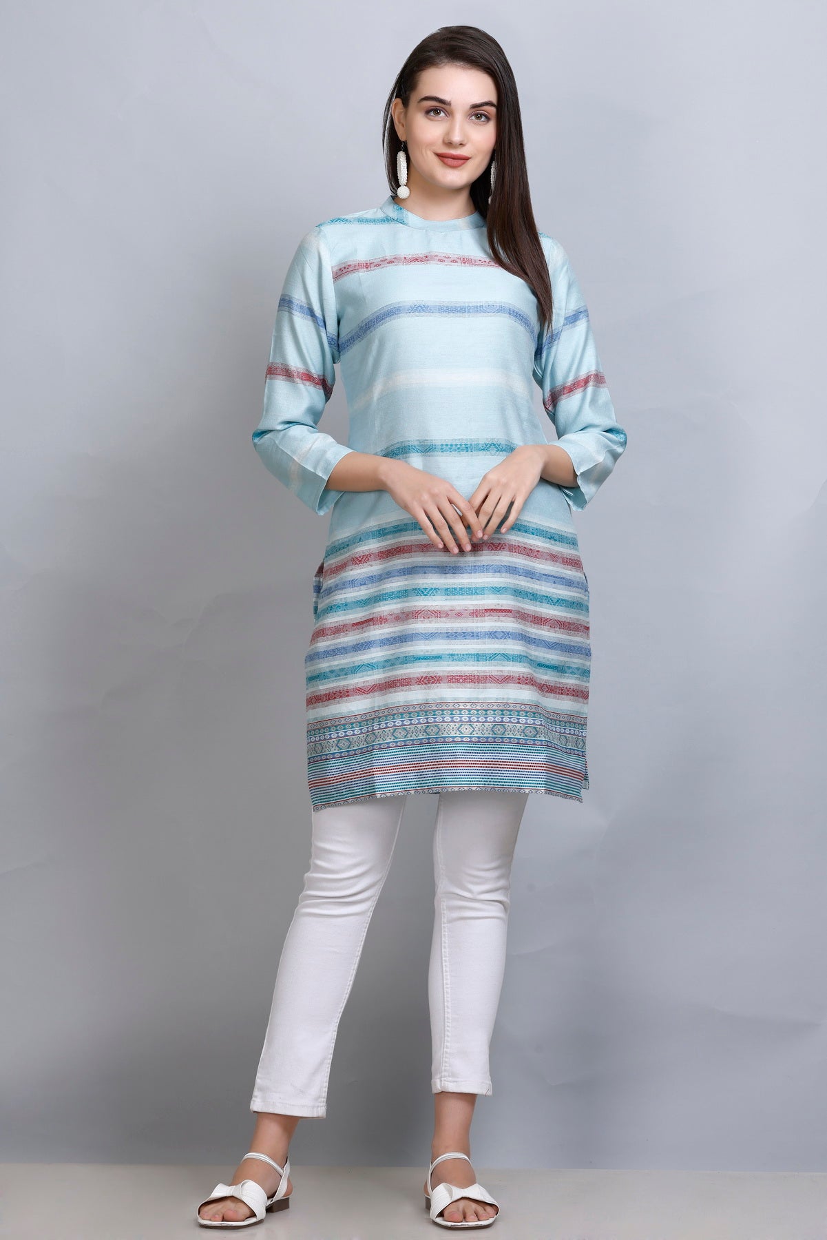 Kidar :-Sky Blue Colour Cotton Silk Kurti by Kidar