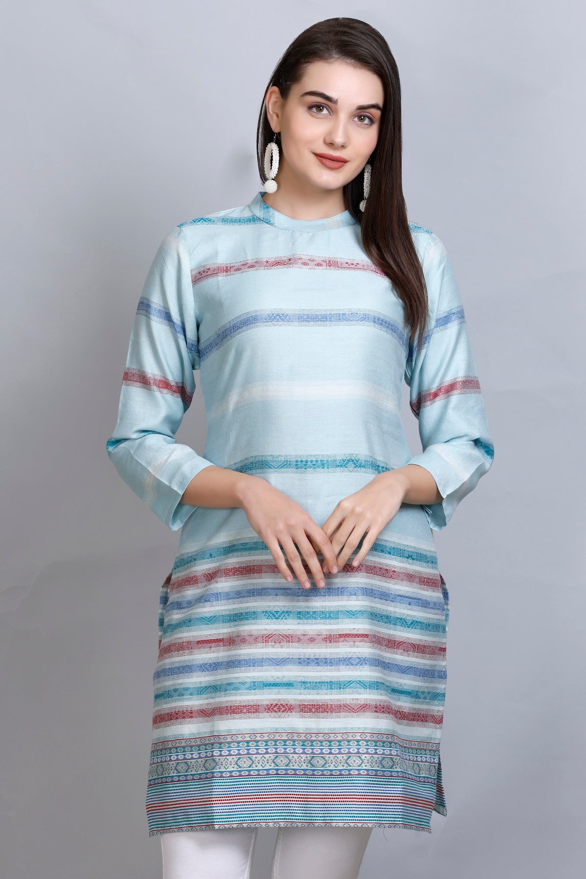 Kidar :-Sky Blue Colour Cotton Silk Kurti by Kidar