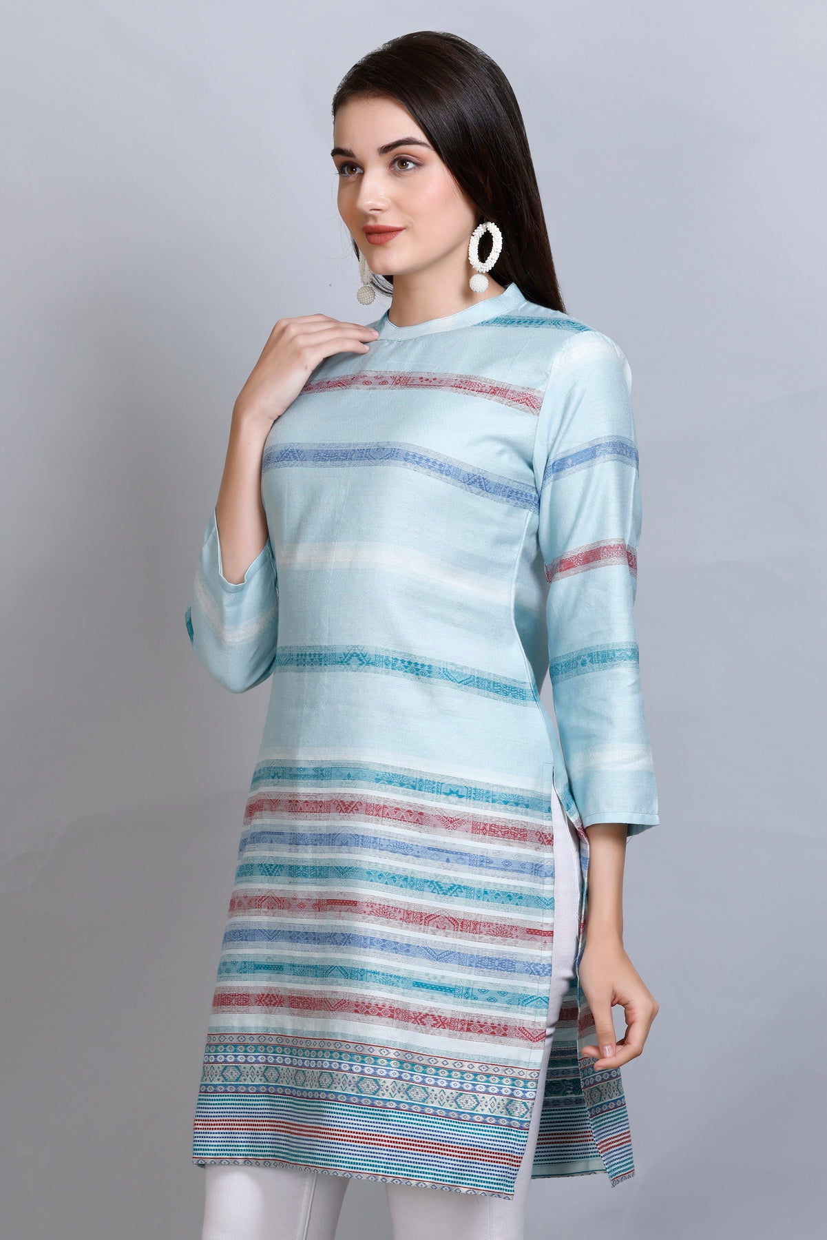 Kidar :-Sky Blue Colour Cotton Silk Kurti by Kidar