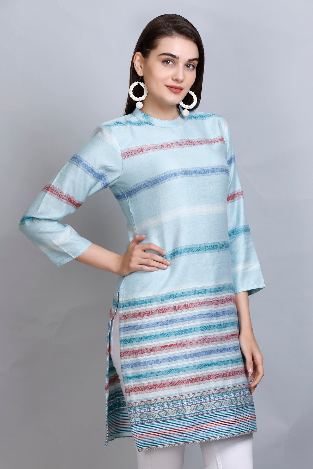 Kidar :-Sky Blue Colour Cotton Silk Kurti by Kidar