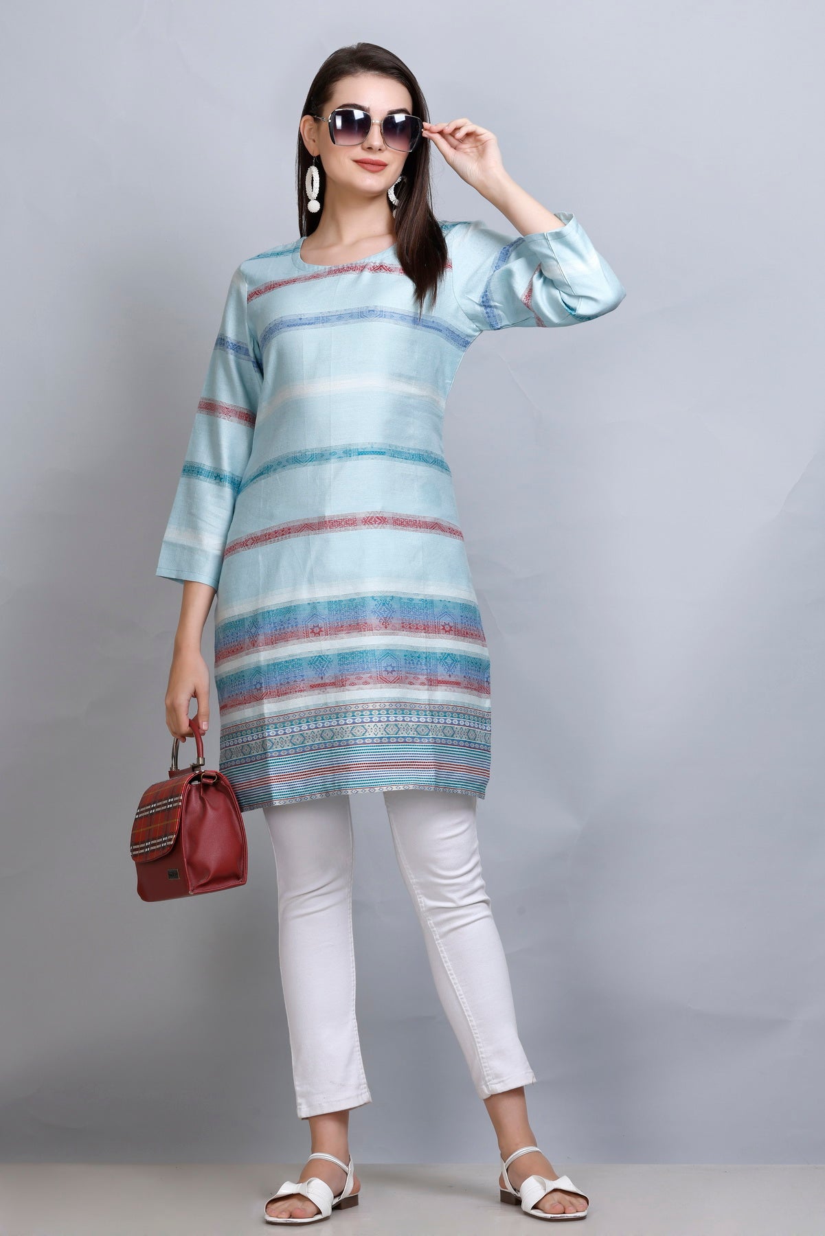 Kidar :-Sky Blue Colour Cotton Silk Kurti by Kidar