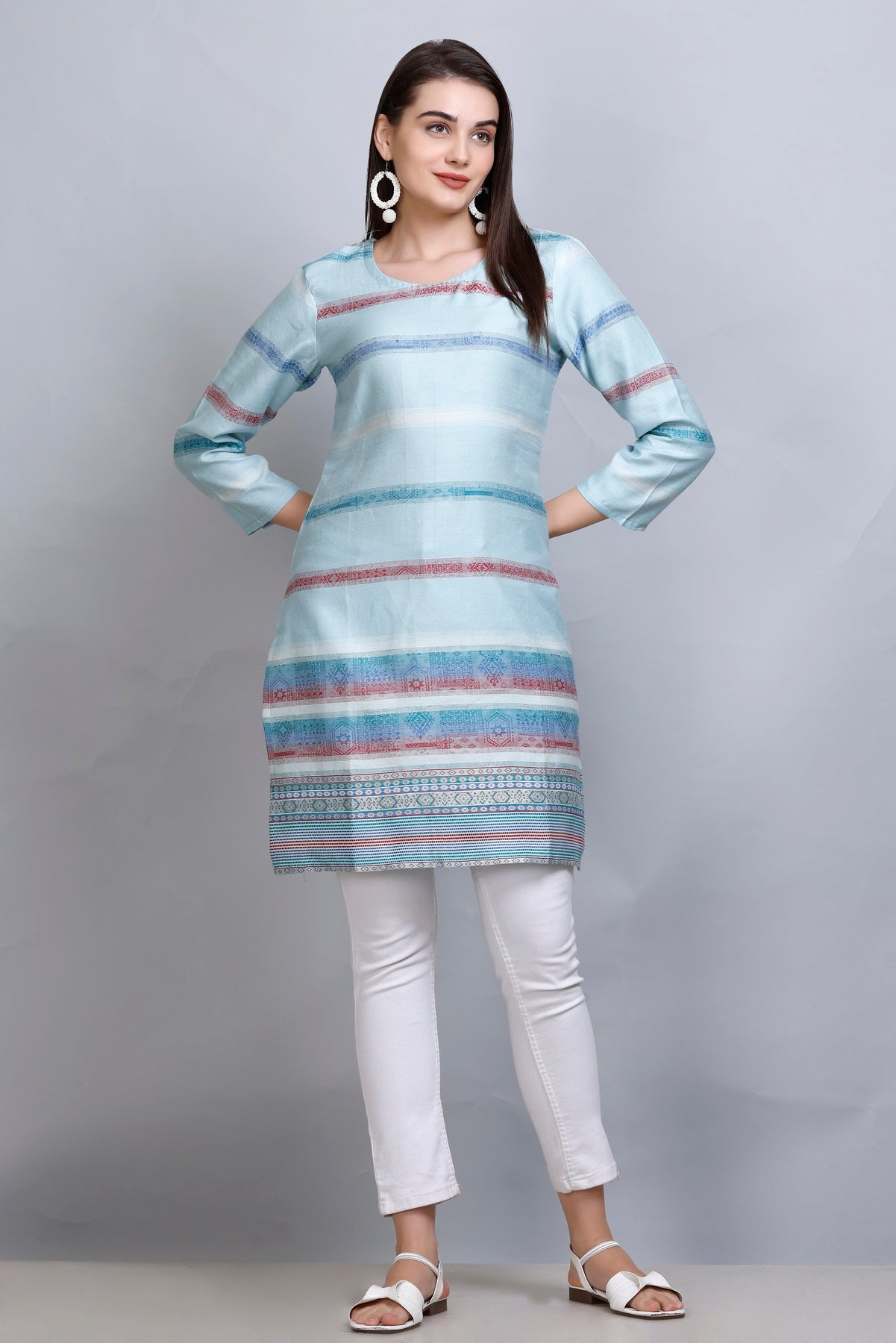 Kidar :-Sky Blue Colour Cotton Silk Kurti by Kidar