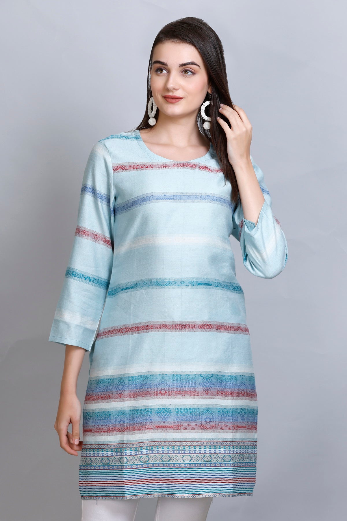 Kidar :-Sky Blue Colour Cotton Silk Kurti by Kidar