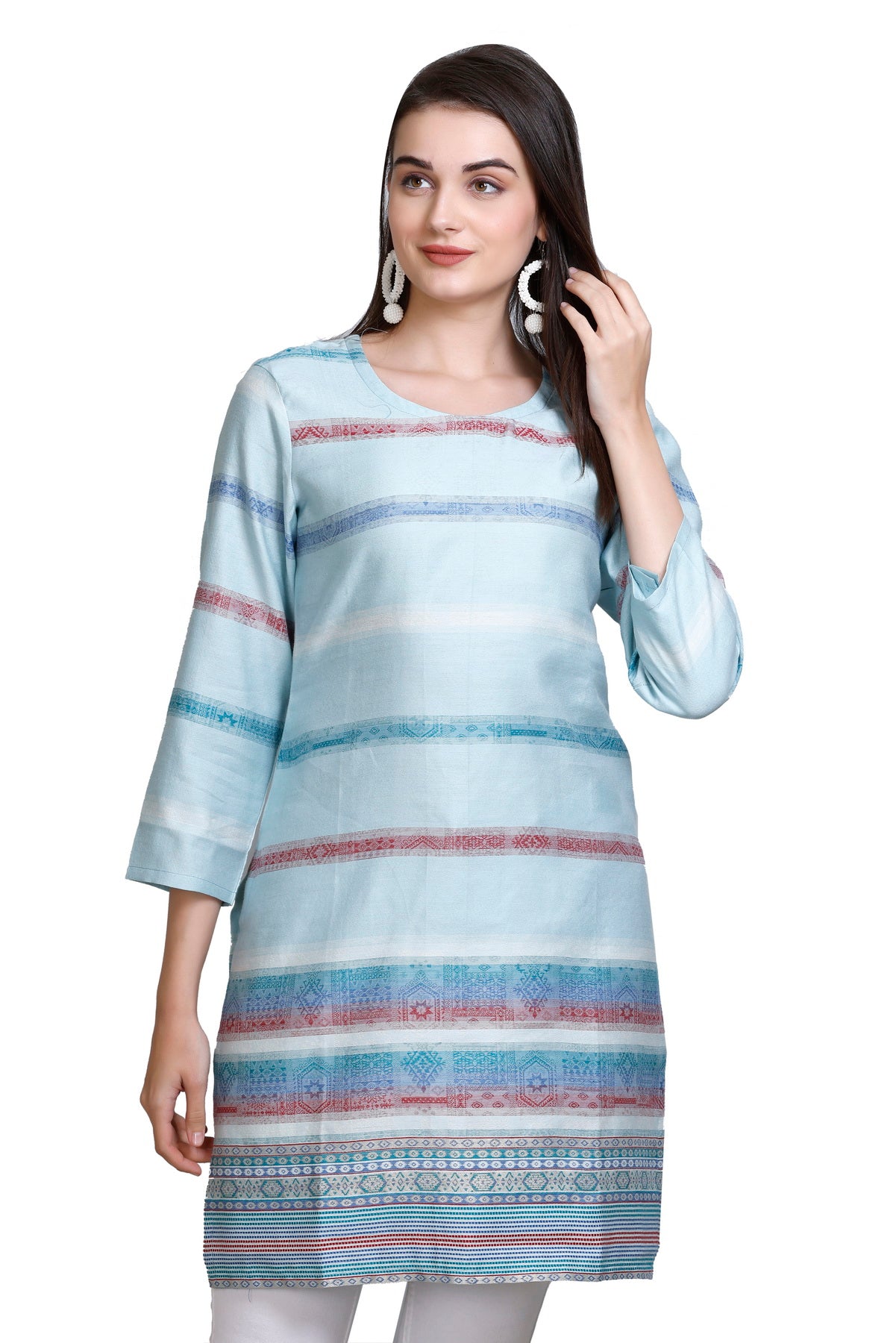 Kidar :-Sky Blue Colour Cotton Silk Kurti by Kidar