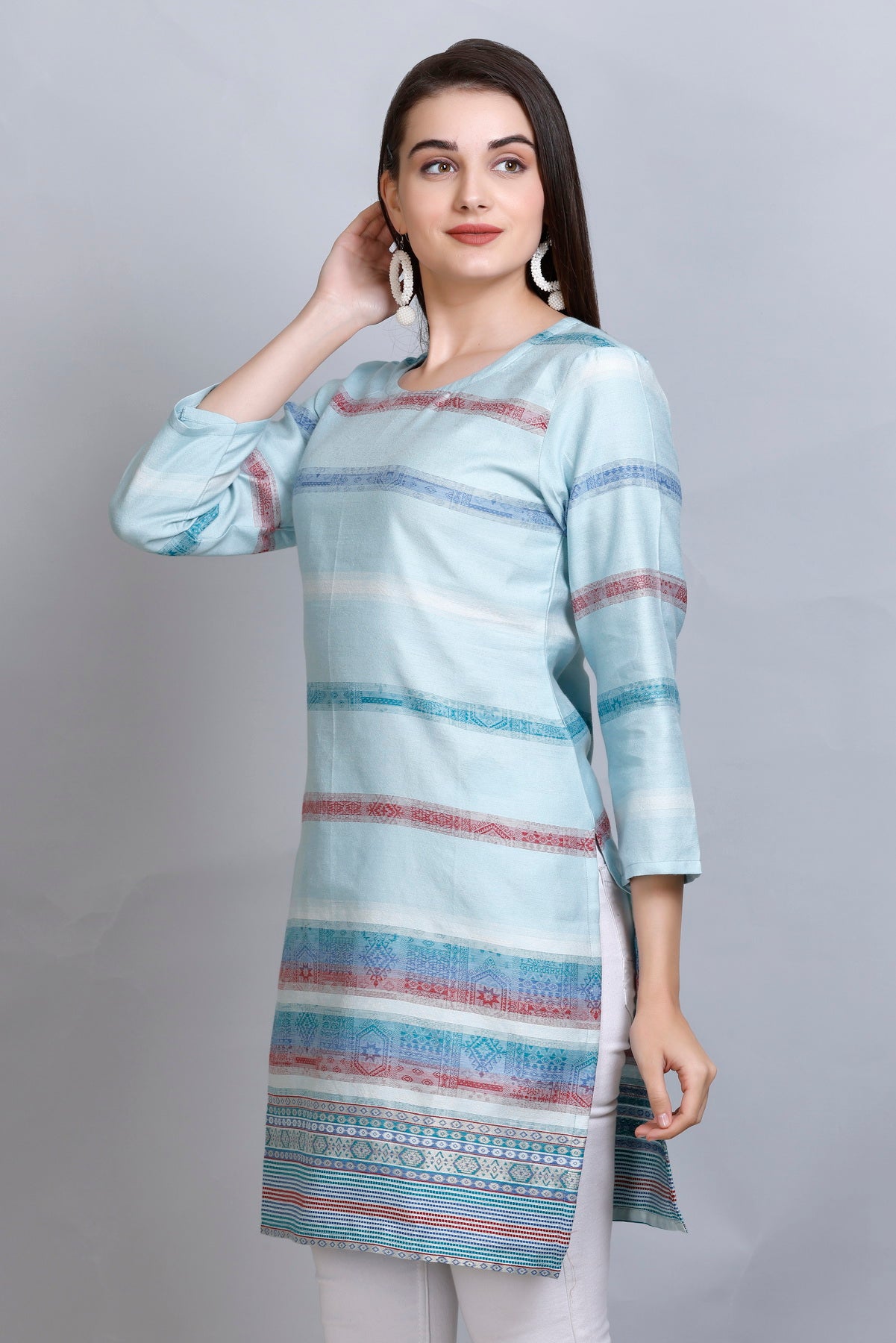 Kidar :-Sky Blue Colour Cotton Silk Kurti by Kidar