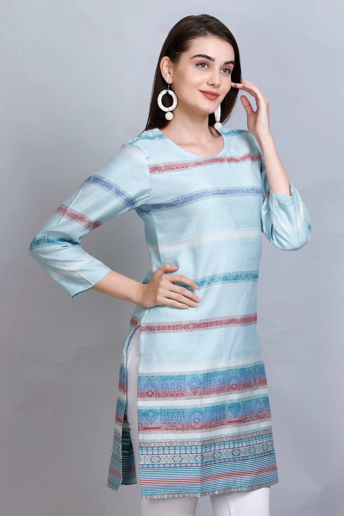 Kidar :-Sky Blue Colour Cotton Silk Kurti by Kidar