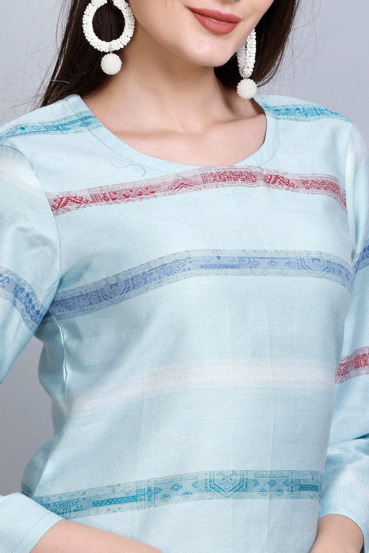 Kidar :-Sky Blue Colour Cotton Silk Kurti by Kidar