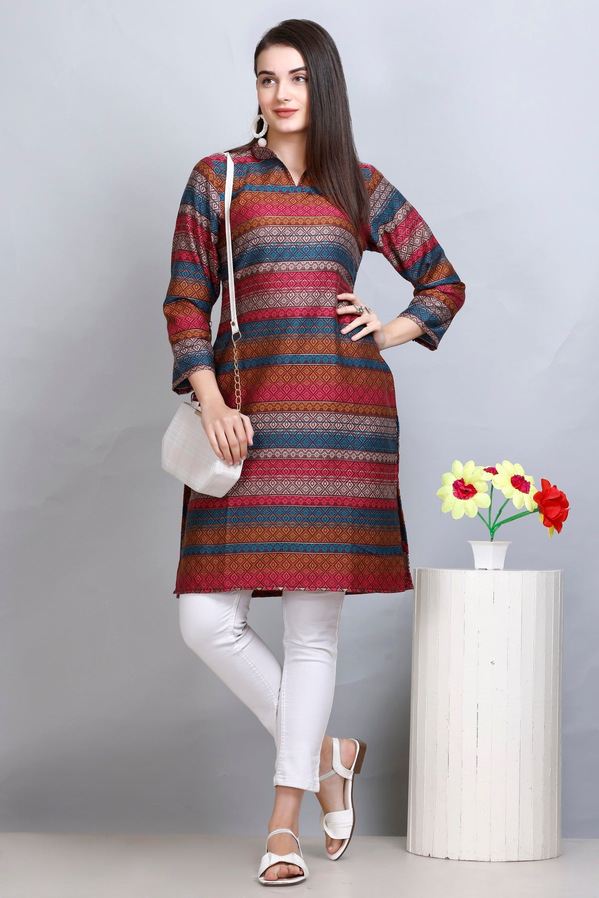 Kidar :- Mehroon Collared Neck Cotton Silk Kurti by Kidar