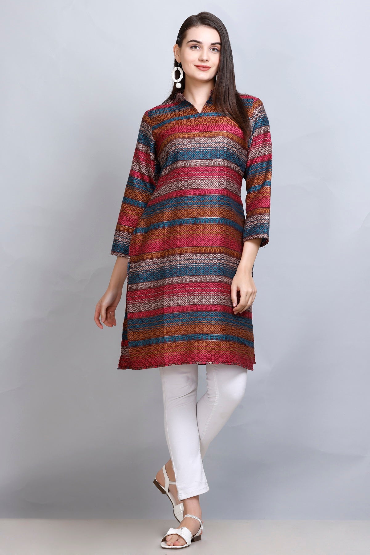 Kidar :- Mehroon Collared Neck Cotton Silk Kurti by Kidar