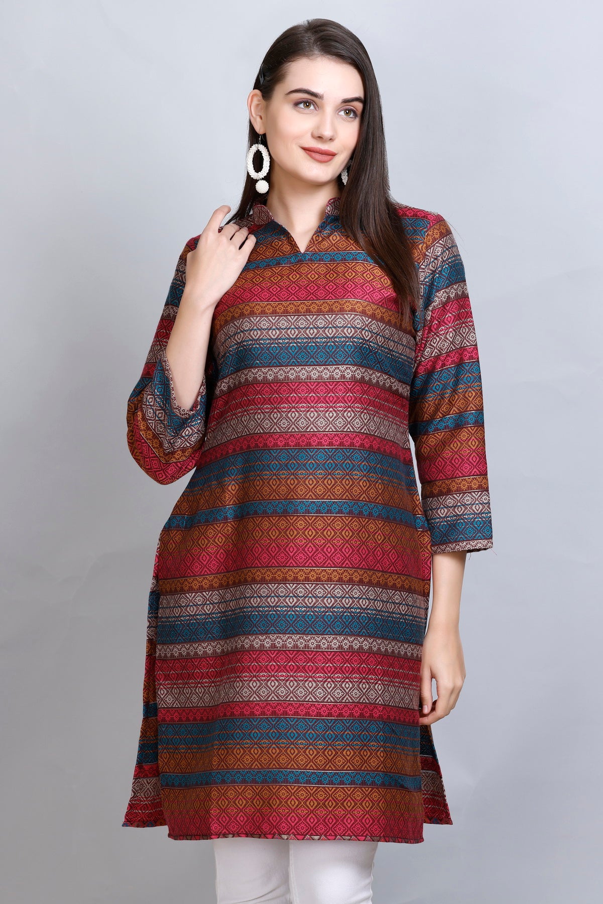 Kidar :- Mehroon Collared Neck Cotton Silk Kurti by Kidar