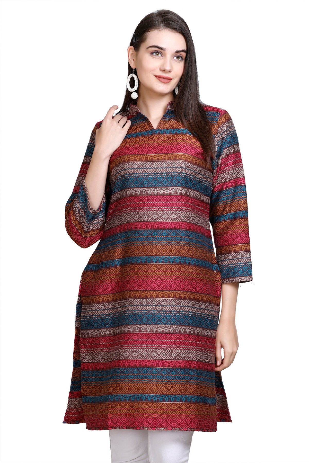 Kidar :- Mehroon Collared Neck Cotton Silk Kurti by Kidar