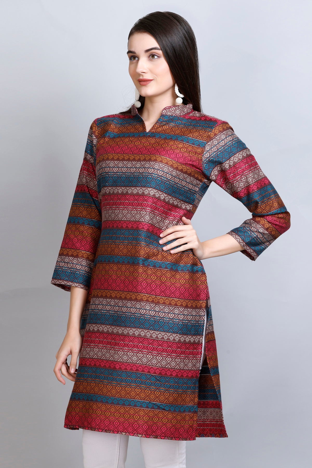 Kidar :- Mehroon Collared Neck Cotton Silk Kurti by Kidar