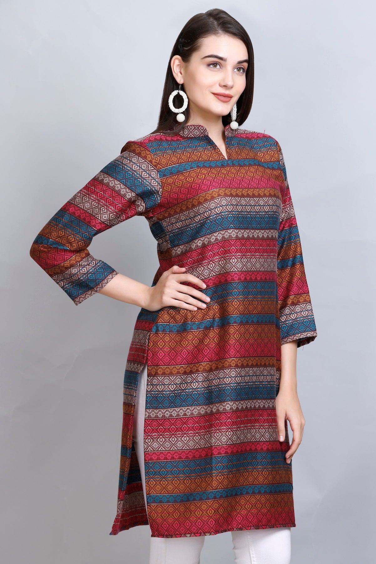 Kidar :- Mehroon Collared Neck Cotton Silk Kurti by Kidar