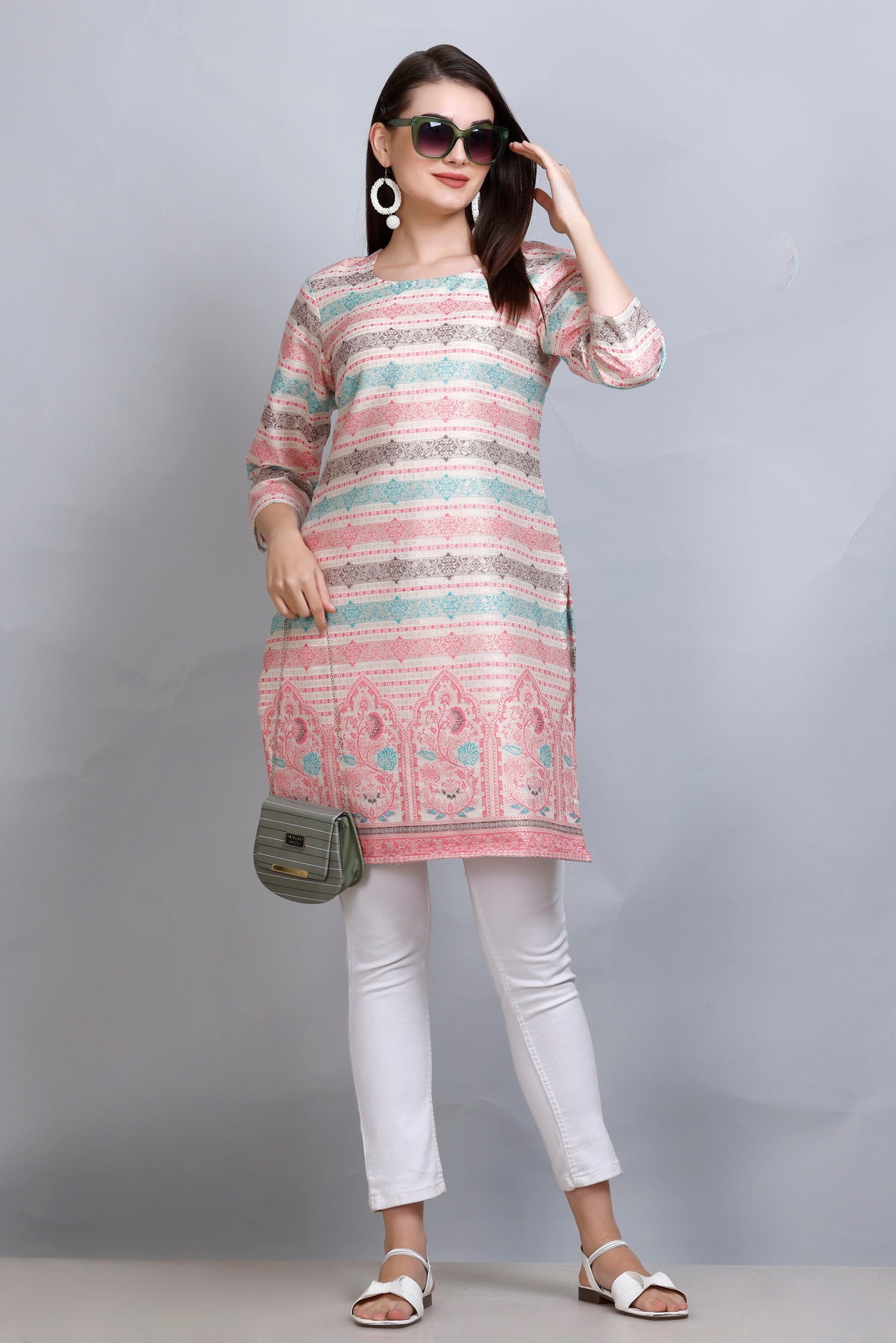 Kidar - White Colour U-Neck Cotton Silk Kurti by Kidar