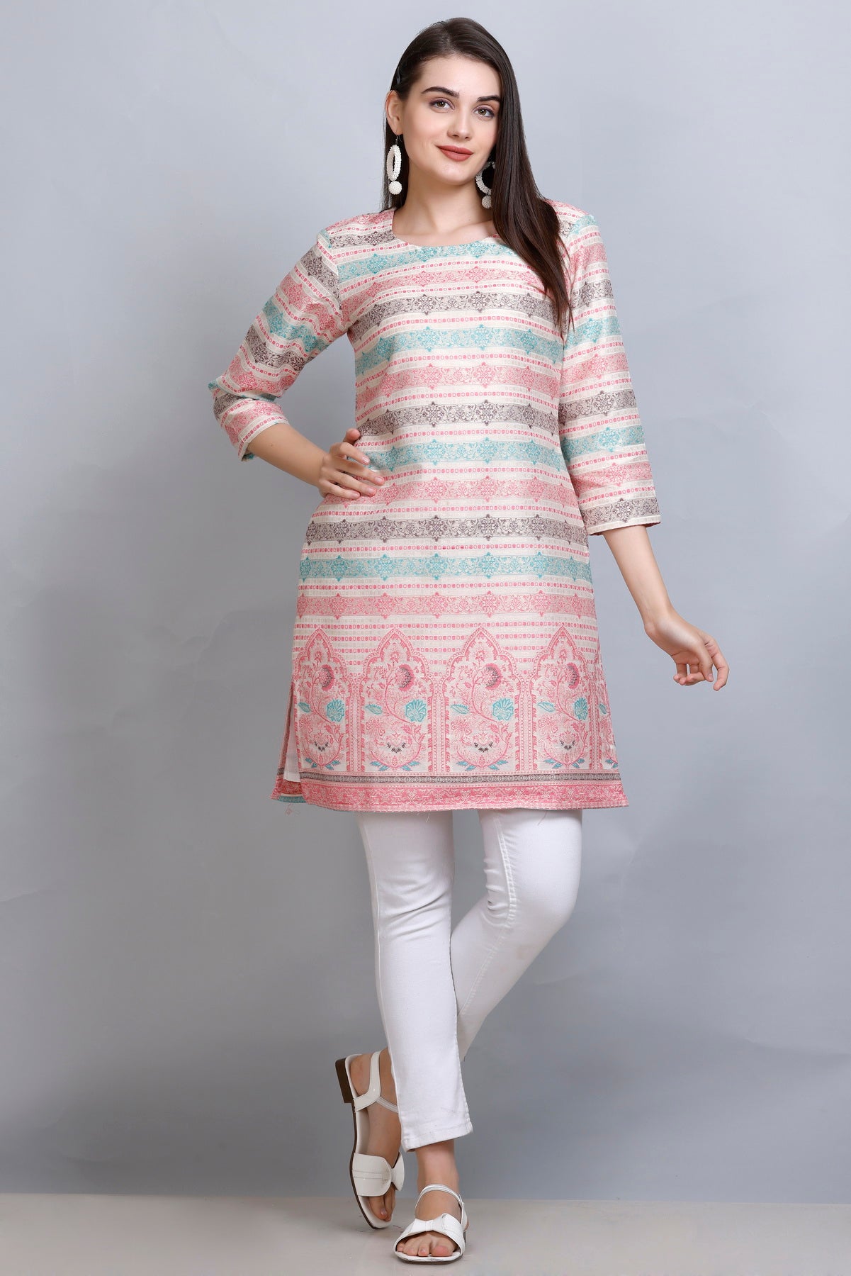 Kidar - White Colour U-Neck Cotton Silk Kurti by Kidar