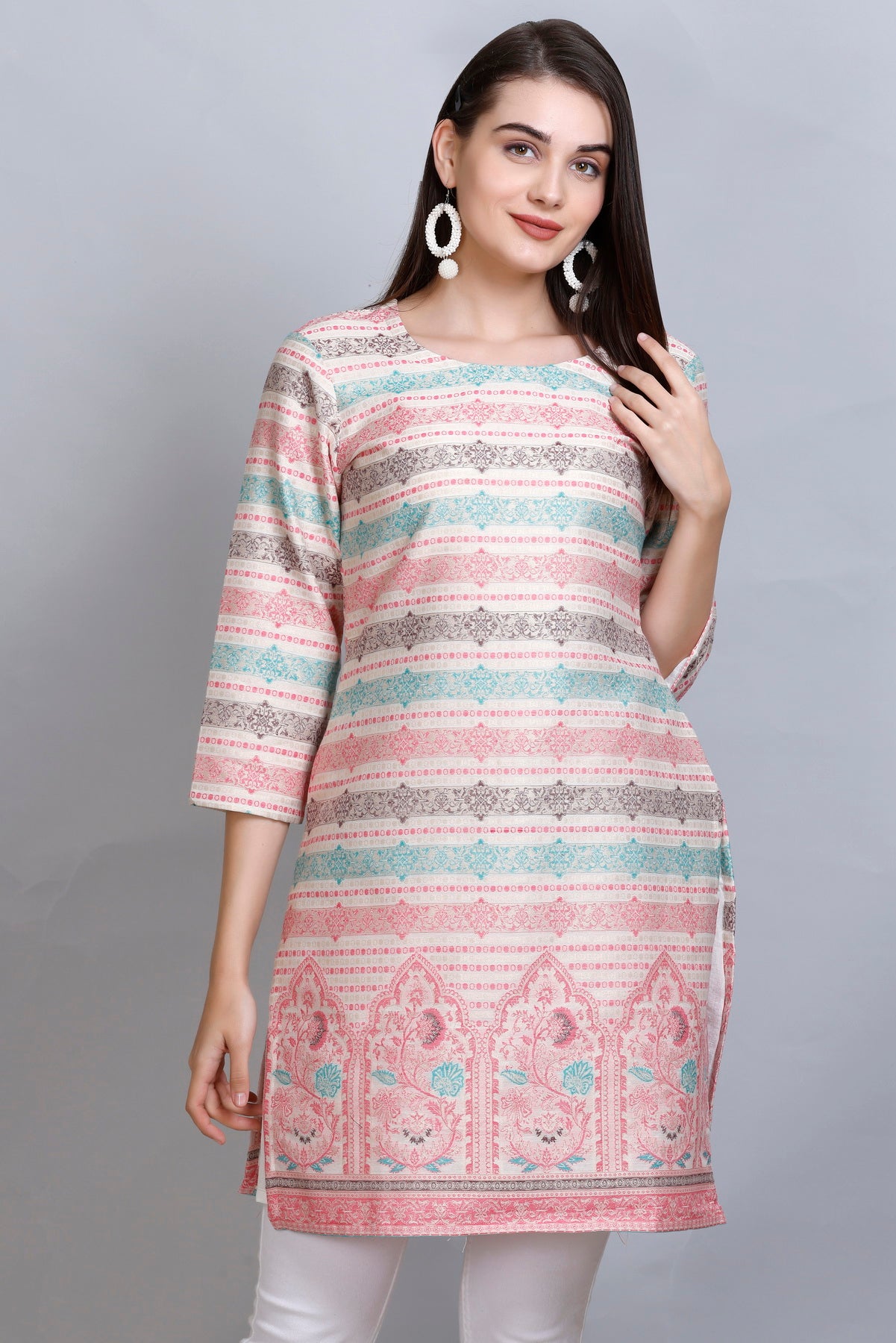 Kidar - White Colour U-Neck Cotton Silk Kurti by Kidar