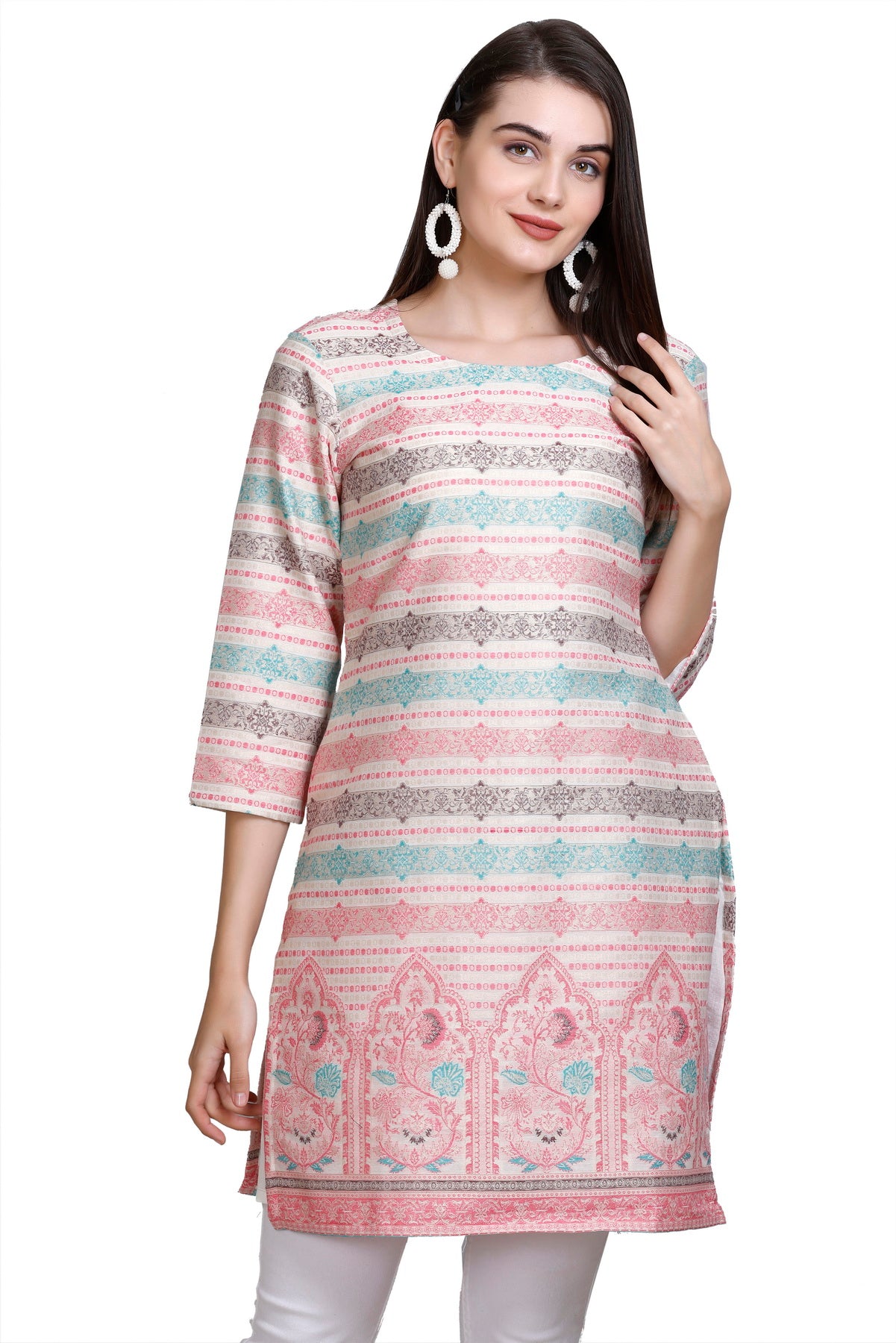 Kidar - White Colour U-Neck Cotton Silk Kurti by Kidar