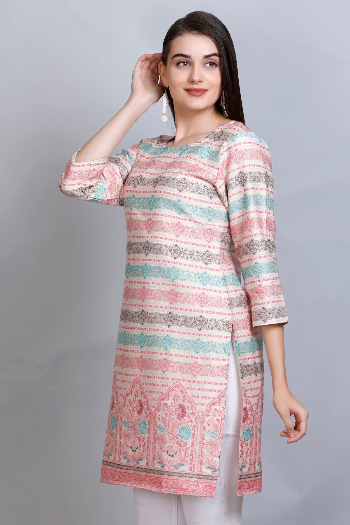 Kidar - White Colour U-Neck Cotton Silk Kurti by Kidar