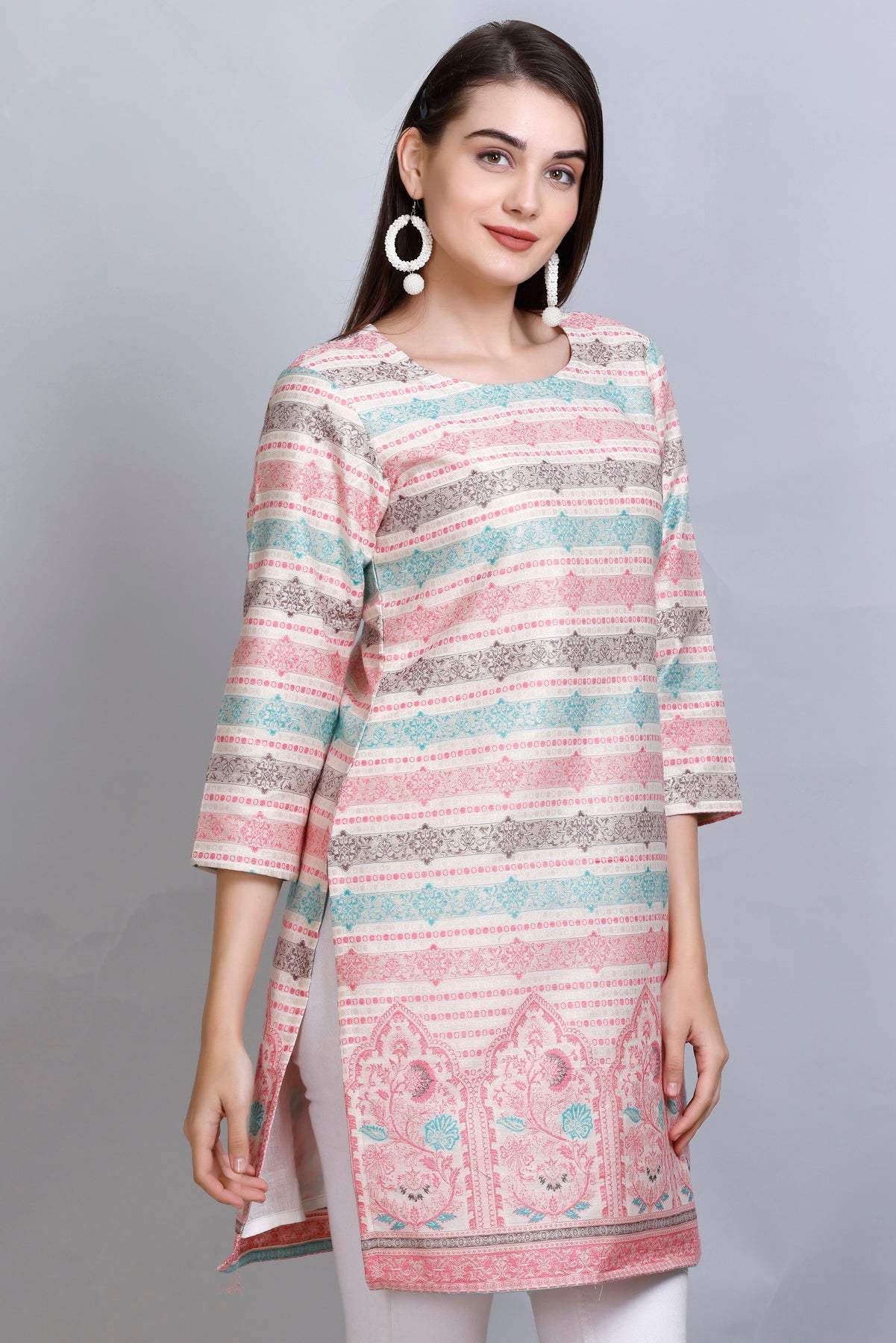 Kidar - White Colour U-Neck Cotton Silk Kurti by Kidar