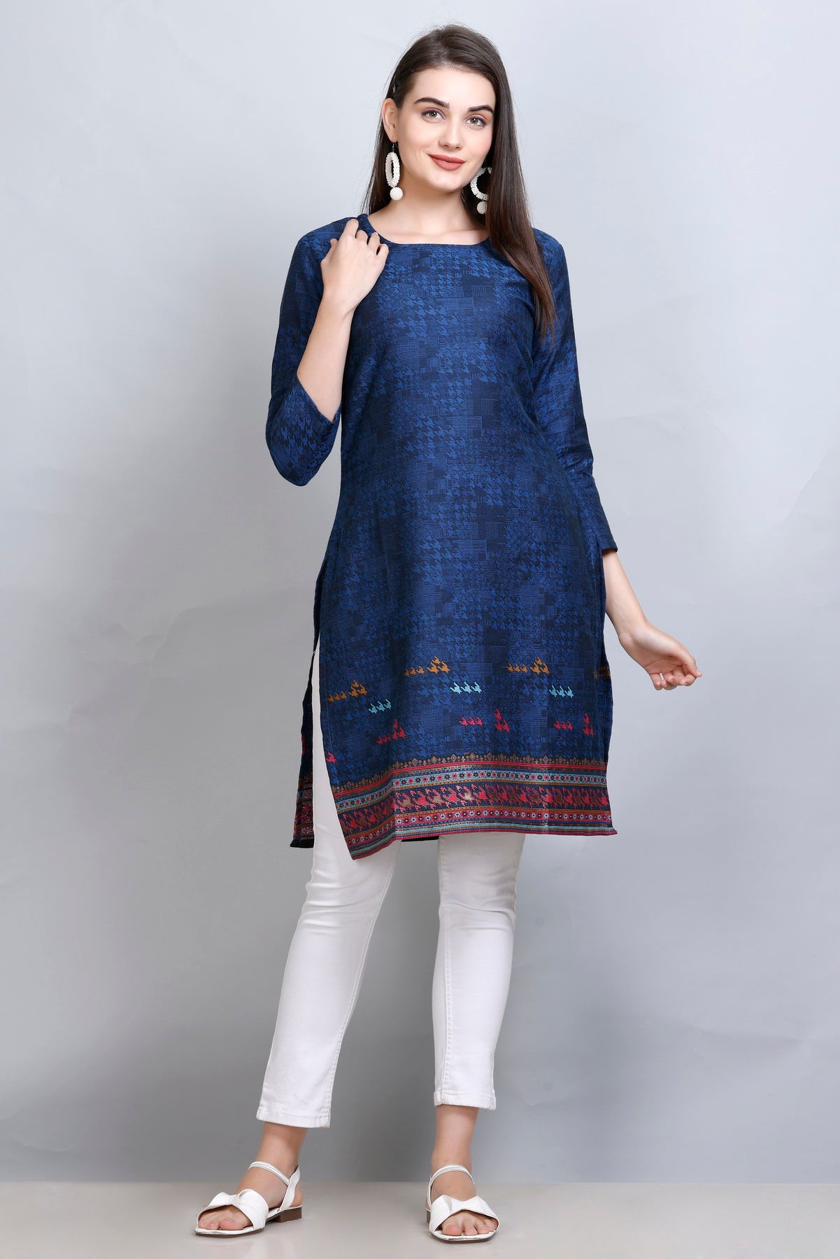 Kidar :-Royal Blue Colour Cotton Silk Kurti by Kidar