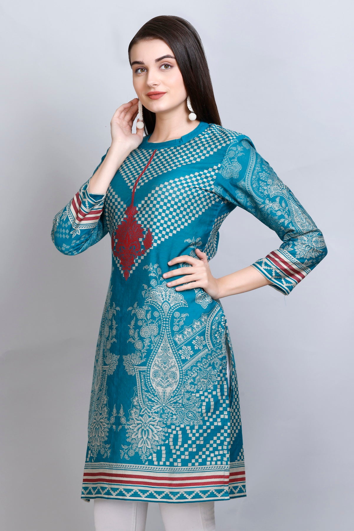 Kidar's Round Neck Cotton Silk Kurti