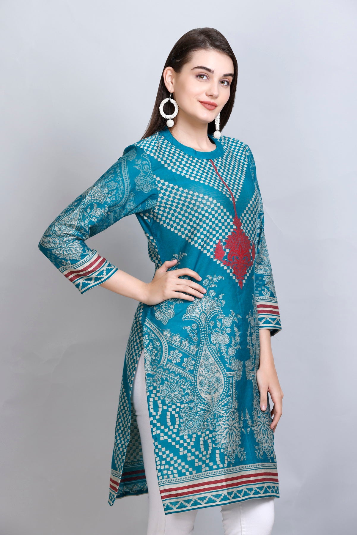 Kidar's Round Neck Cotton Silk Kurti