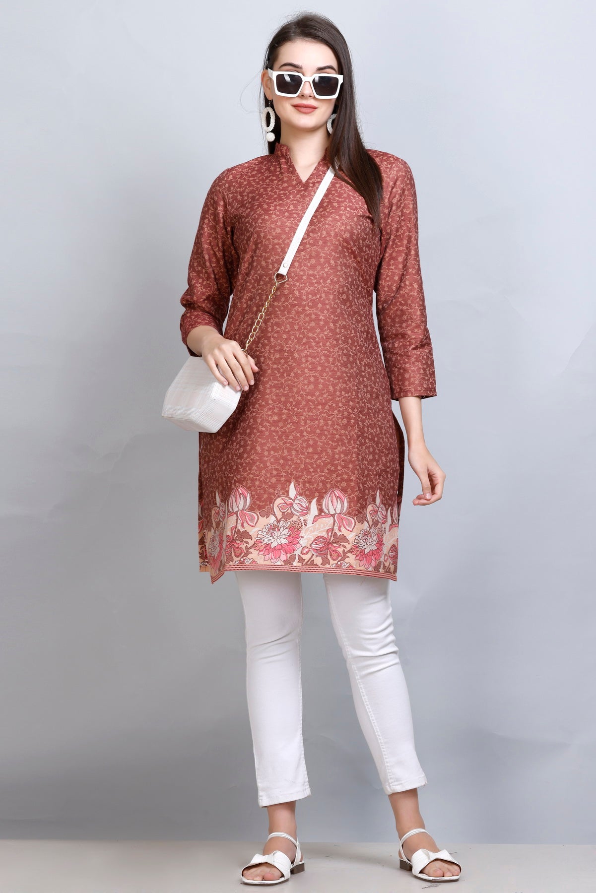 Kidar -  Notched Tucks Neck Cotton Silk Kurti by Kidar