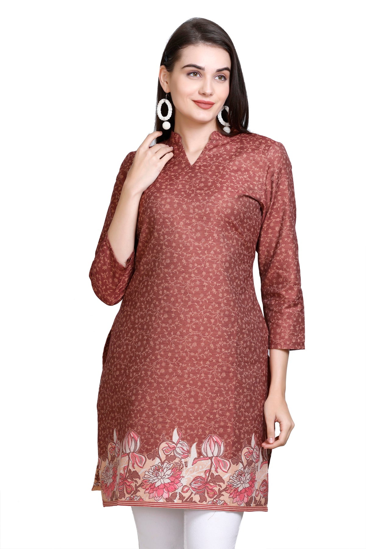 Kidar -  Notched Tucks Neck Cotton Silk Kurti by Kidar