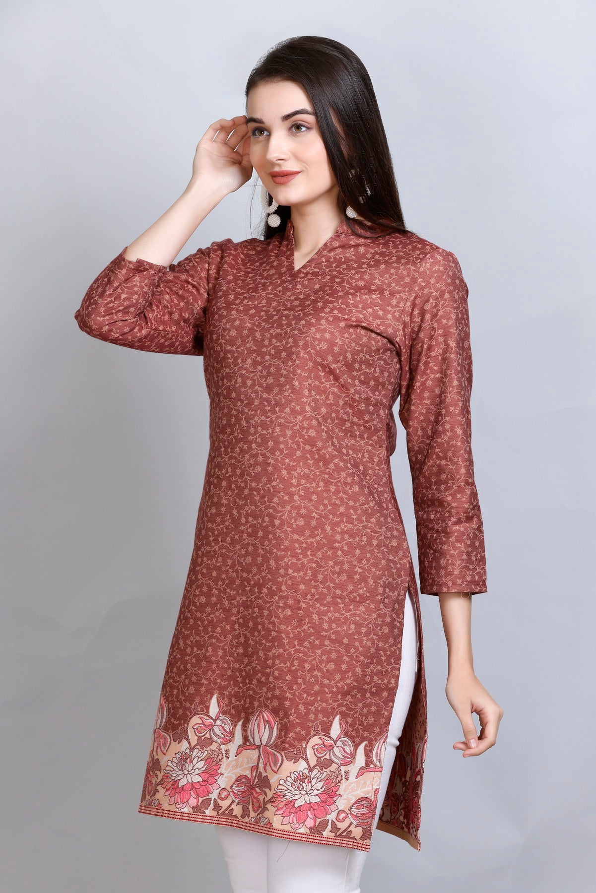 Kidar -  Notched Tucks Neck Cotton Silk Kurti by Kidar