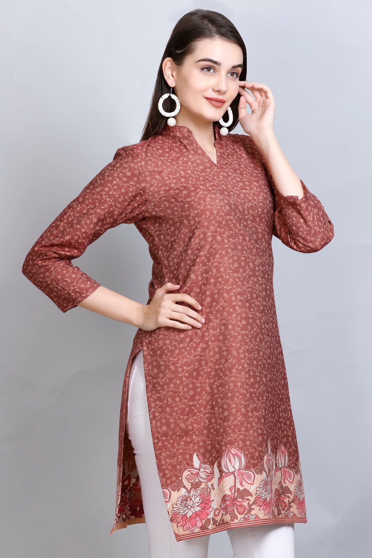 Kidar -  Notched Tucks Neck Cotton Silk Kurti by Kidar