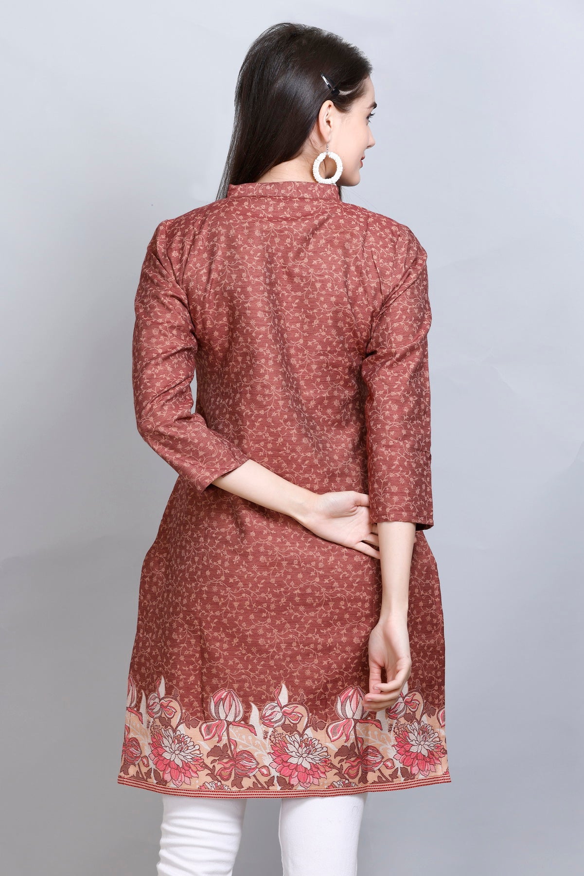 Kidar -  Notched Tucks Neck Cotton Silk Kurti by Kidar