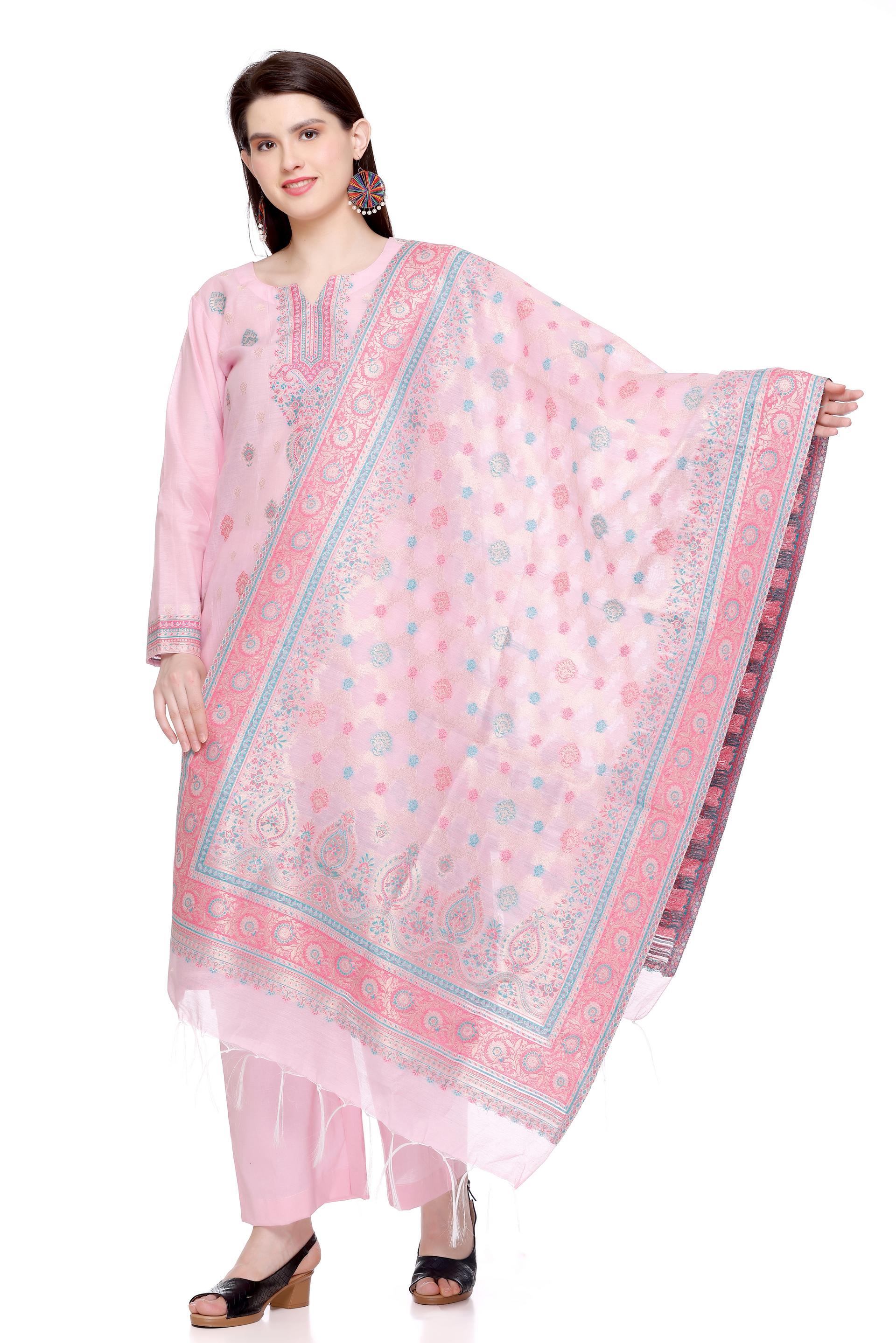 Kidar 's Unstitched Cotton Silk Suit in Pink