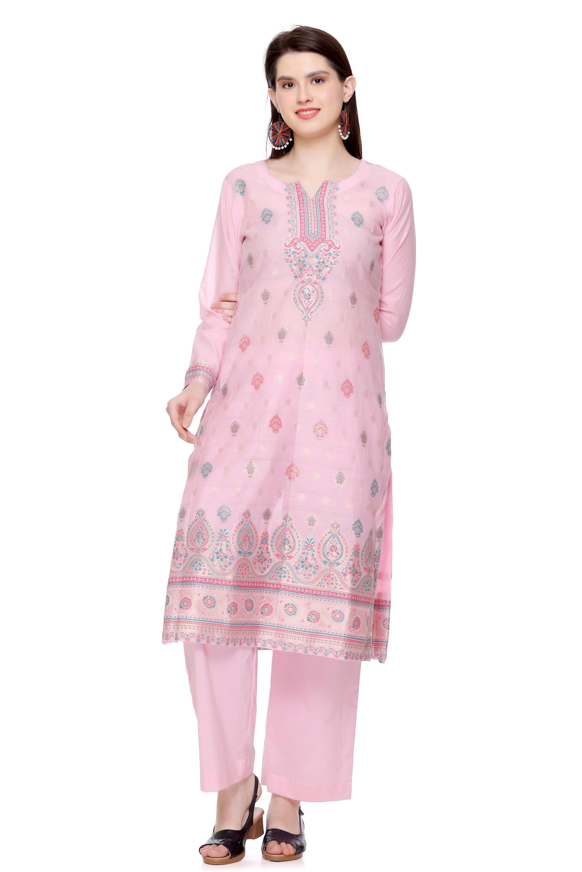 Kidar 's Unstitched Cotton Silk Suit in Pink