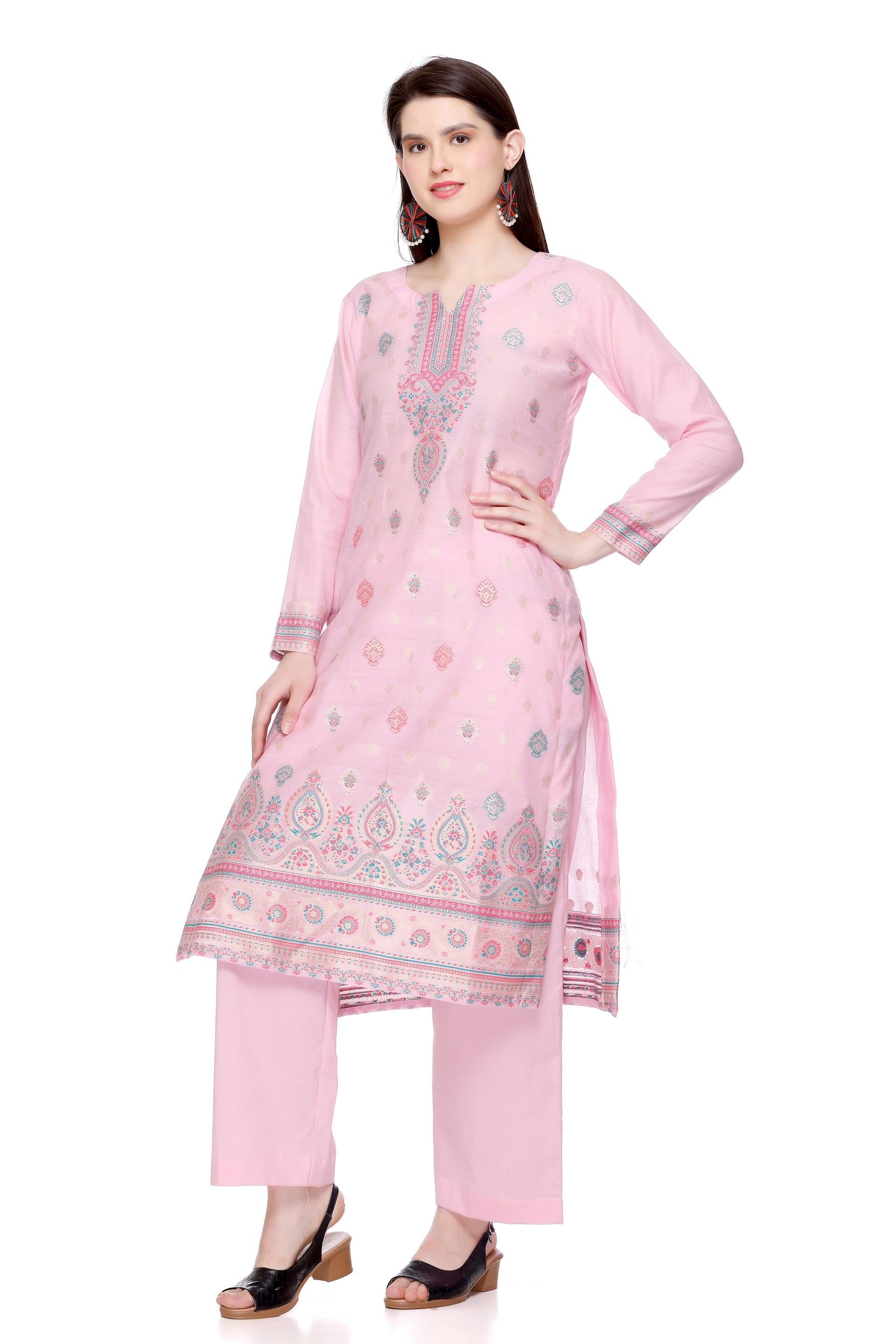 Kidar 's Unstitched Cotton Silk Suit in Pink