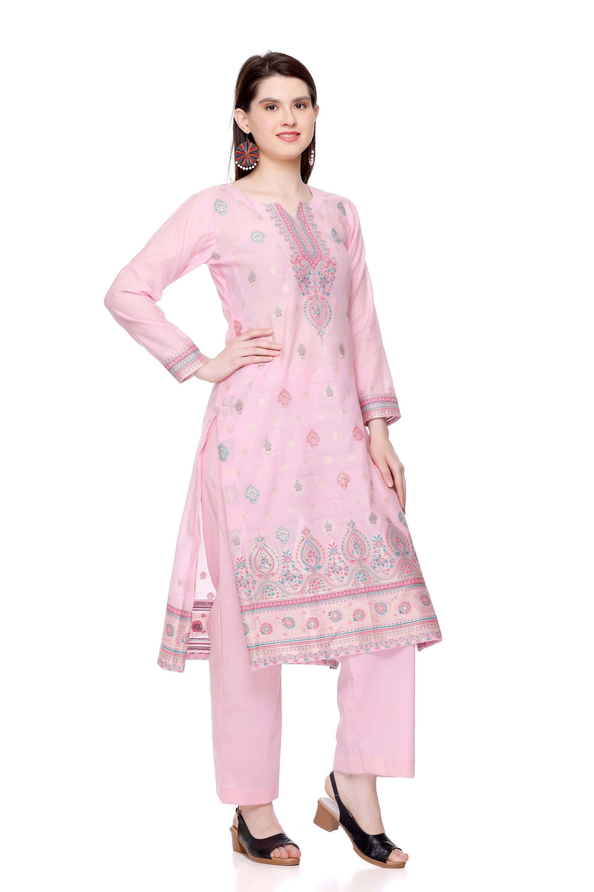 Kidar 's Unstitched Cotton Silk Suit in Pink