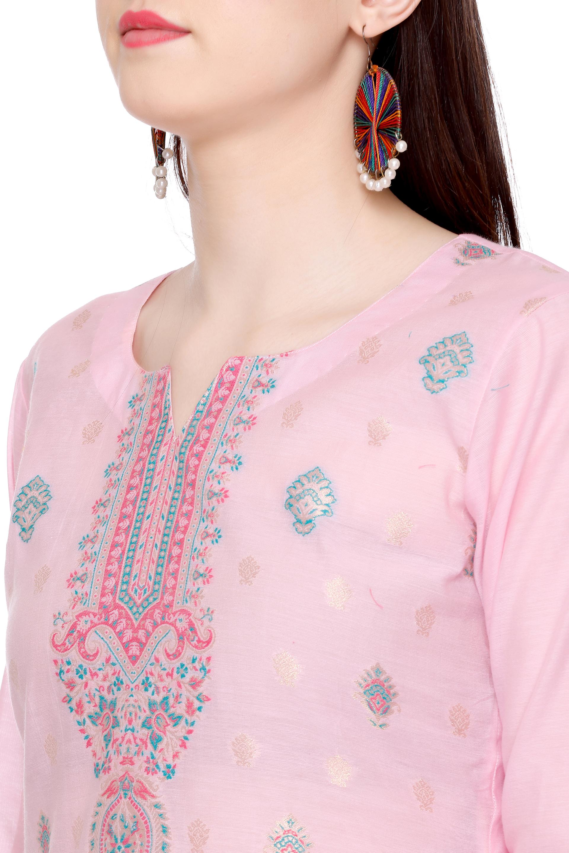 Kidar 's Unstitched Cotton Silk Suit in Pink