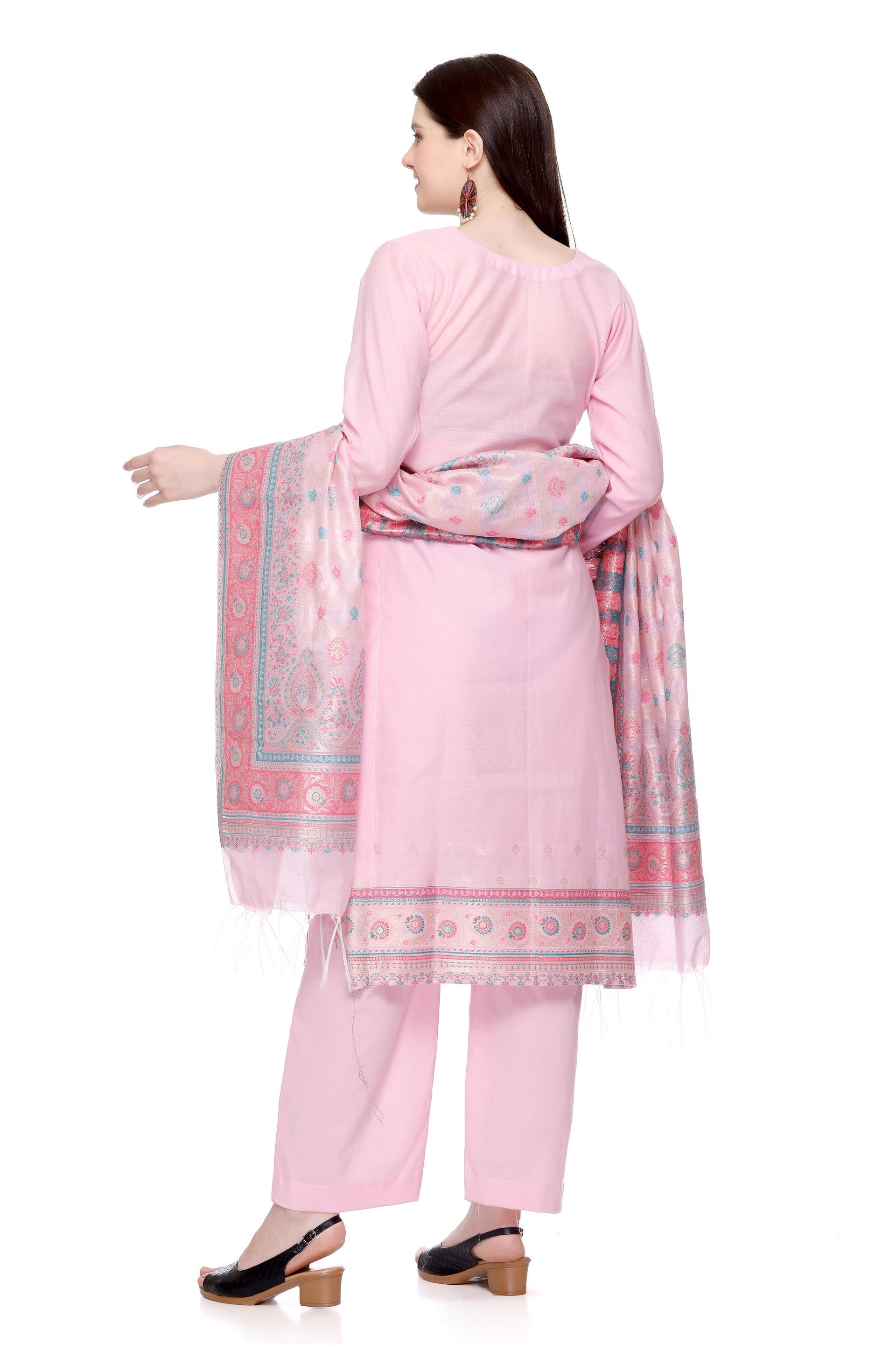 Kidar 's Unstitched Cotton Silk Suit in Pink