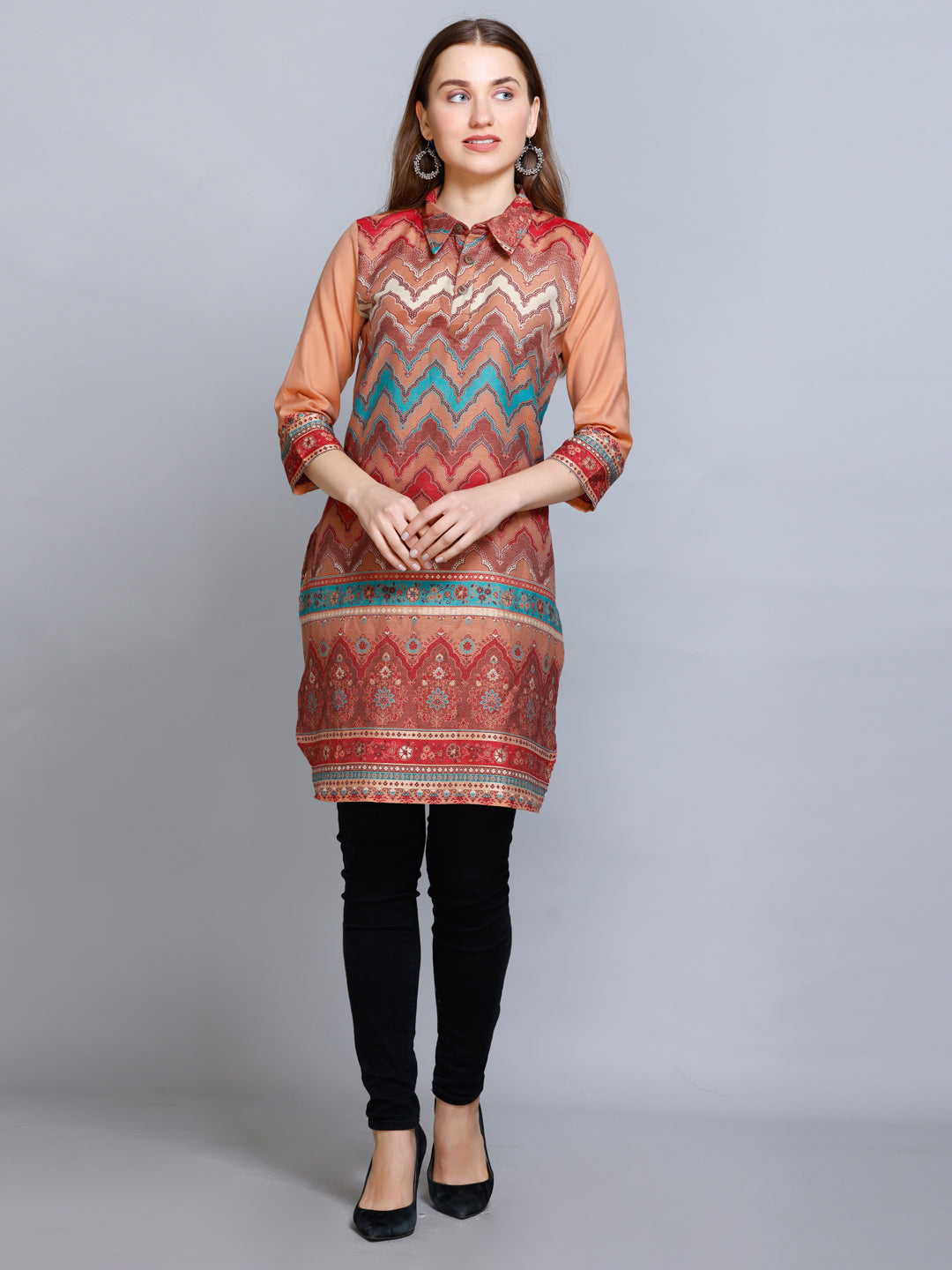 Kidar Rust Cotton Silk Jacquard Machine Work Kurti