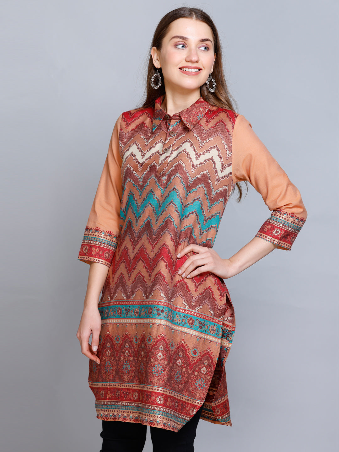 Kidar Rust Cotton Silk Jacquard Machine Work Kurti