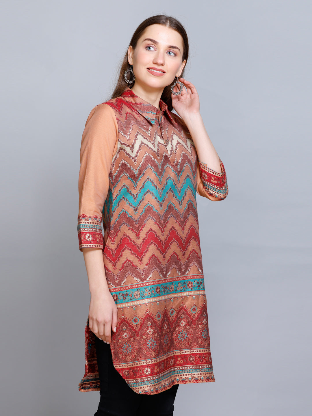 Kidar Rust Cotton Silk Jacquard Machine Work Kurti