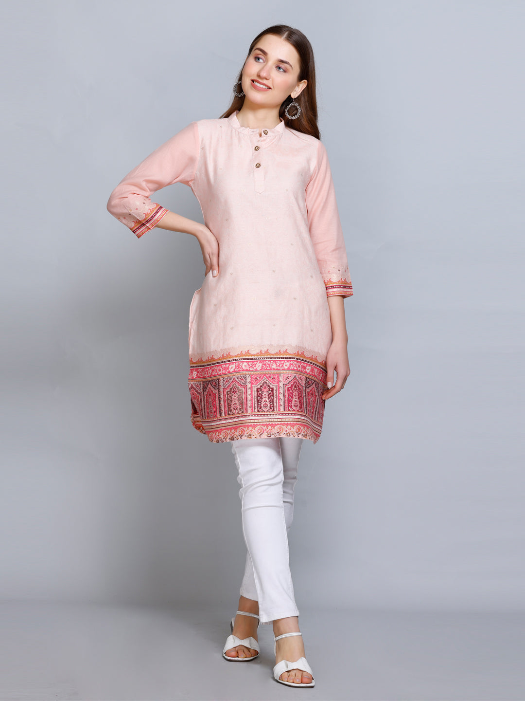 Kidar Peach Cotton Silk Kurti by Kidar