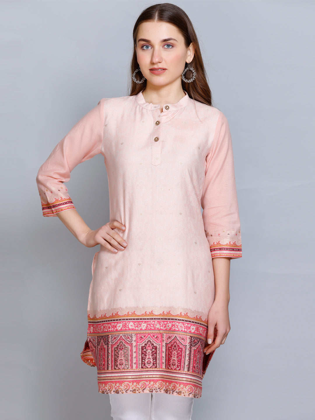 Kidar Peach Cotton Silk Kurti by Kidar