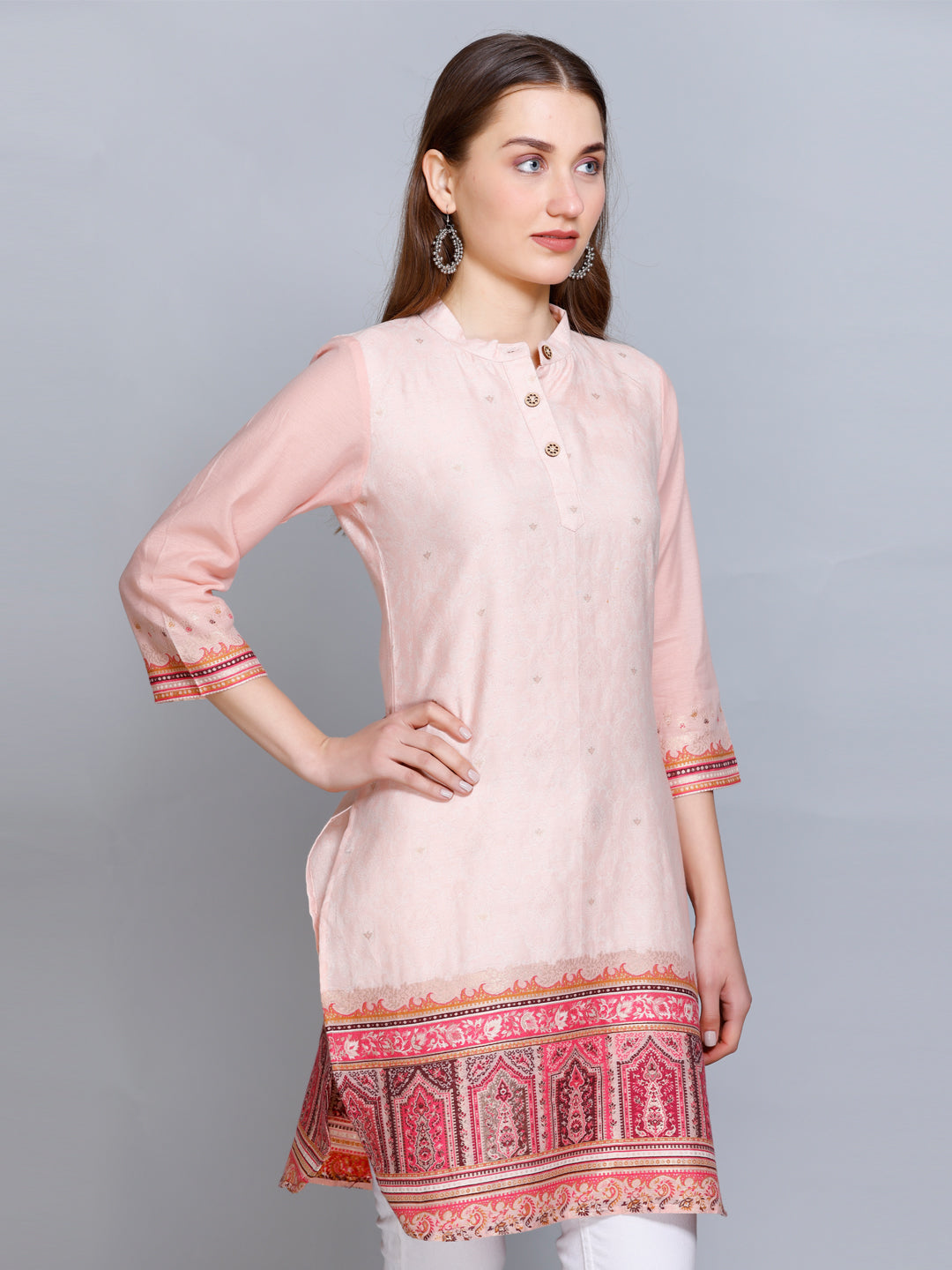 Kidar Peach Cotton Silk Kurti by Kidar