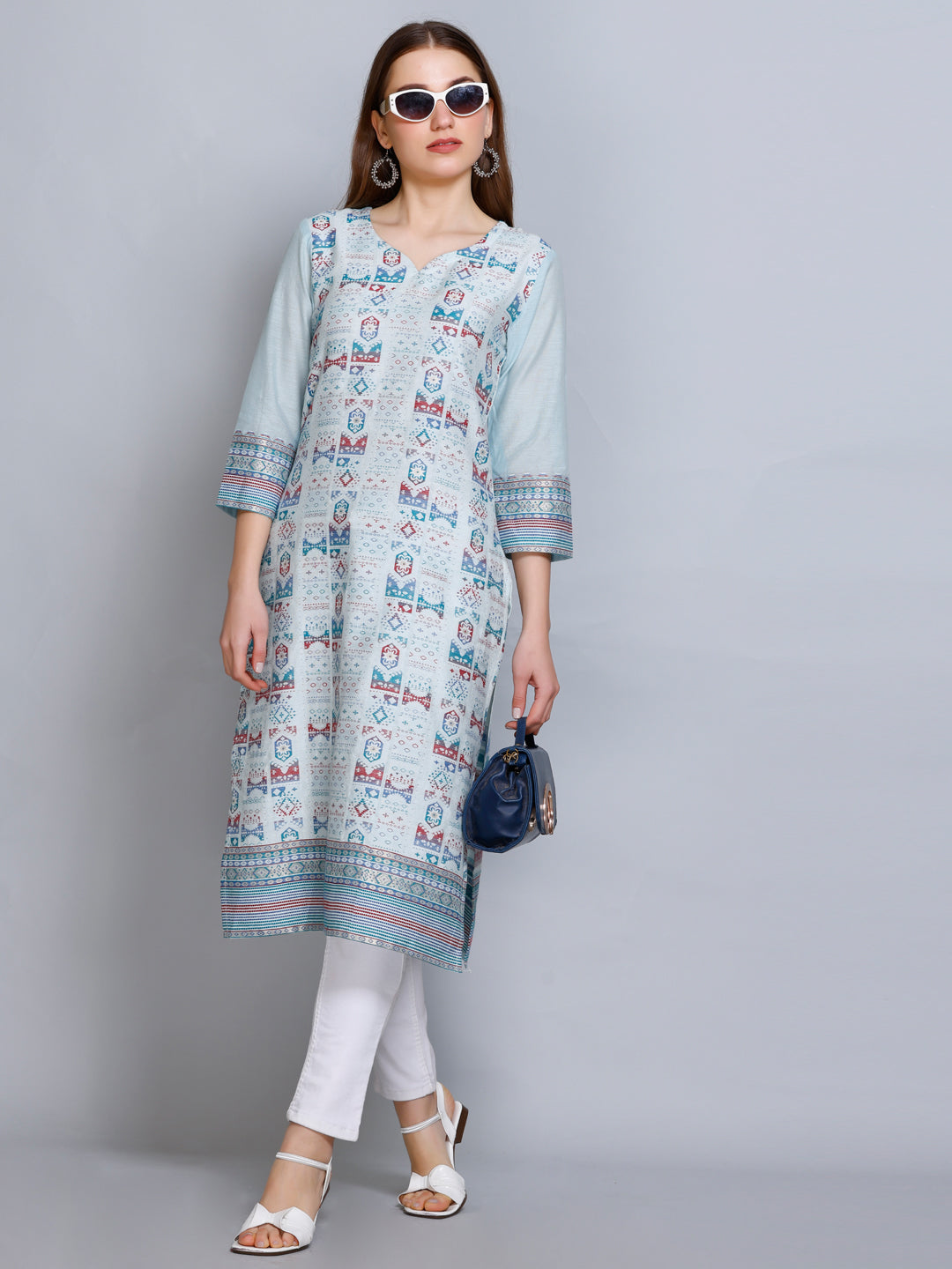 Kidar - Sky Blue Cotton Silk Kurti by Kidar